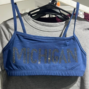 Custom college rhinestone cami bra| College bed party