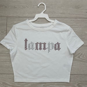 Custom college 2 color rhinestone top Old English Font