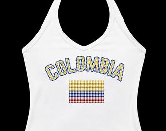 Op maat gemaakte haltertanktop met strassteentjesvlag WK| universiteitsbedfeestje