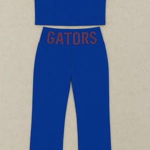 Custom college rhinestone word shirt/ fold over pants set| college bed party