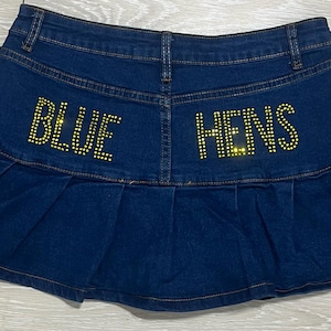 Custom college rhinestone jean skirt| College bed party