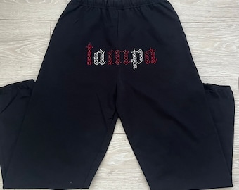 custom college old english 2 color rhinestone sweatpants