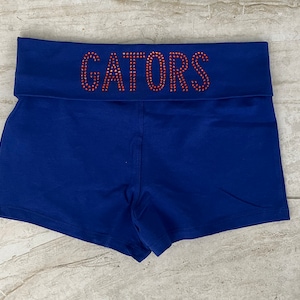 Custom College rhinestone yoga fold over shorts| college bed party