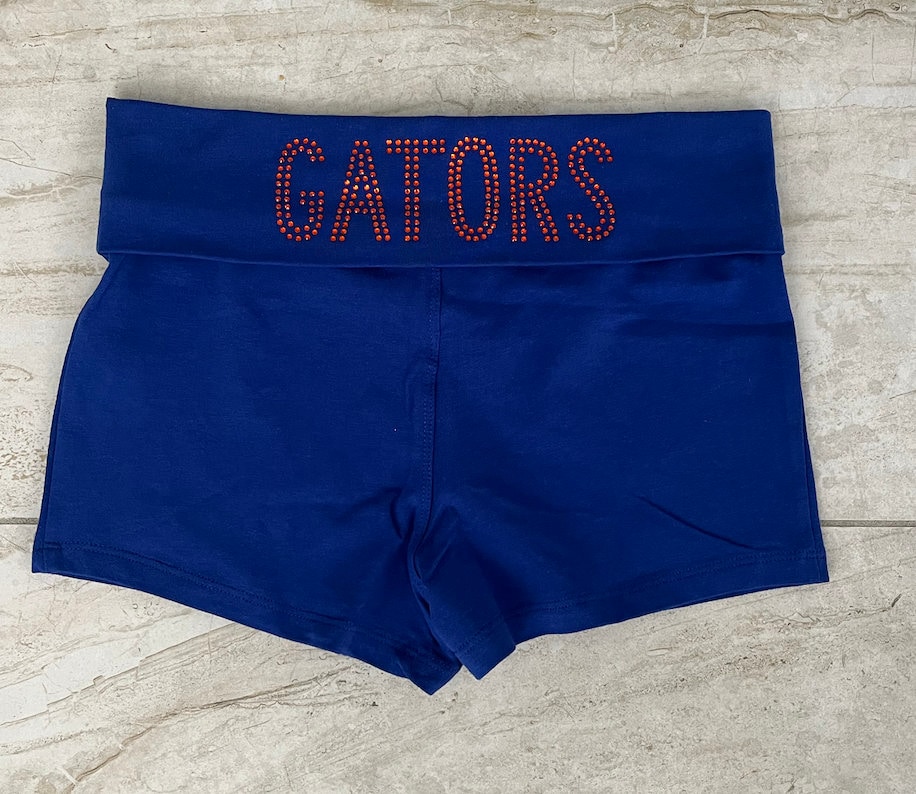 Custom College rhinestone yoga fold over shorts| college bed party