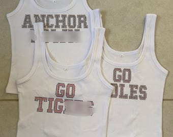 Camiseta sin mangas con diamantes de imitación personalizada para la universidad/fiesta en la cama