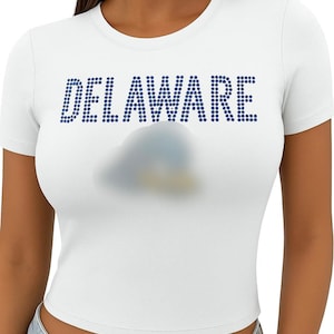 Custom College FULL LOGO and WORD rhinestone cropped tee| college bed party