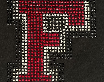 Custom college Rhinestone LETTER logo crop tee shirt (3 colors)| College bed party