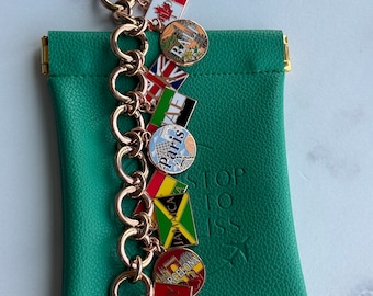 Travel Charm Bracelet with Circle Links &  Country Charms