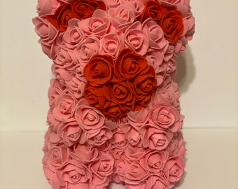 Rose bear, teddy bear, faux roses, rose covered bear, anniversary bear