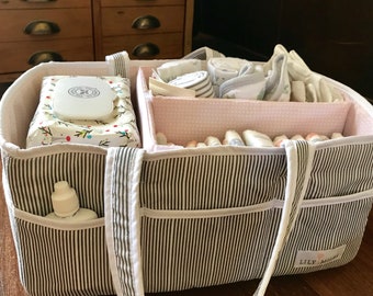 Essential Portable Holder In White and Grey Chevron Rope Storage Basket For Changing Station Organization Large Product For Dresser Top Baby Nursery Diaper Caddy Organizer By Little White Home