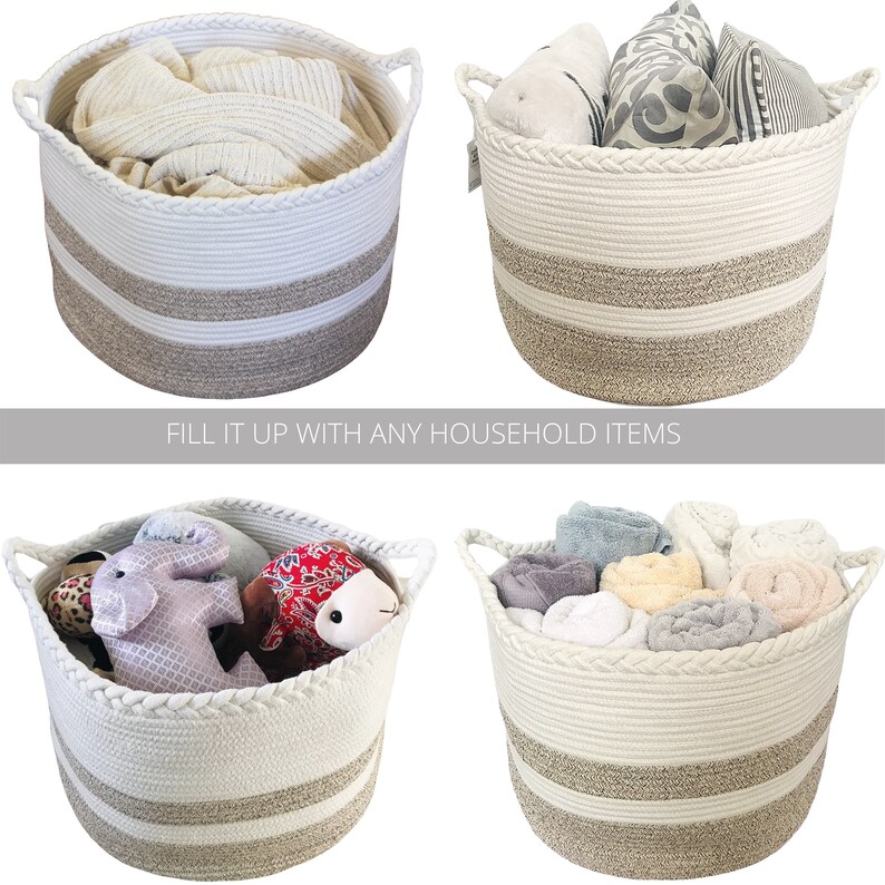 Cotton Rope Basket for Blankets or Throws Living Room Etsy