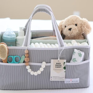 Baby Diaper Caddy Organizer - Large Organizer Tote Basket for Boys or Girls - Wonderful Baby Shower Gift - Mint Color - Size 15&quot; x 10&quot; x 7&quot;