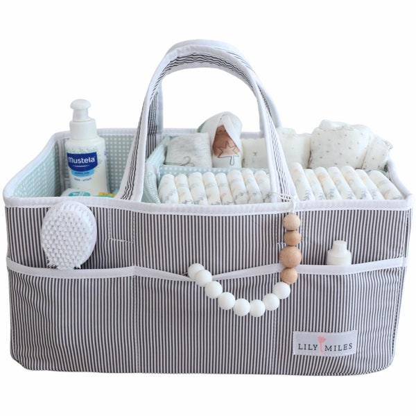 Baby Diaper Caddy Organizer - Large Organizer Tote Basket for Boys or Girls - Wonderful Baby Shower Gift - Mint Color - Size 15" x 10" x 7"
