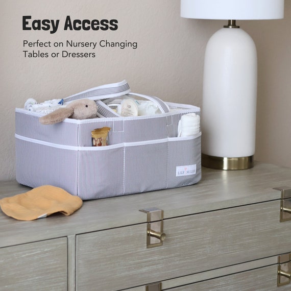 Large Diaper Caddy Organizer - Gray Corduroy | Portable Baby Essentials Storage With Dividers & Handle