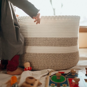 Woven Rope Basket for Blankets - Kids Toy Basket or Laundry Basket Bin - Large 20" x 13"