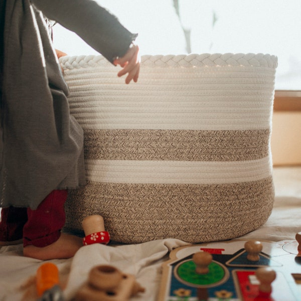 Woven Rope Basket for Blankets - Kids Toy Basket or Laundry Basket Bin - Large 20" x 13"