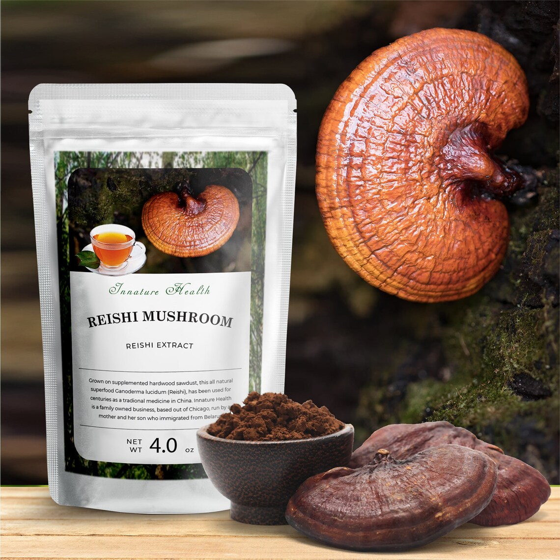 Organic Red Reishi Mushroom Powder 4 oz Immune & Sleep Etsy
