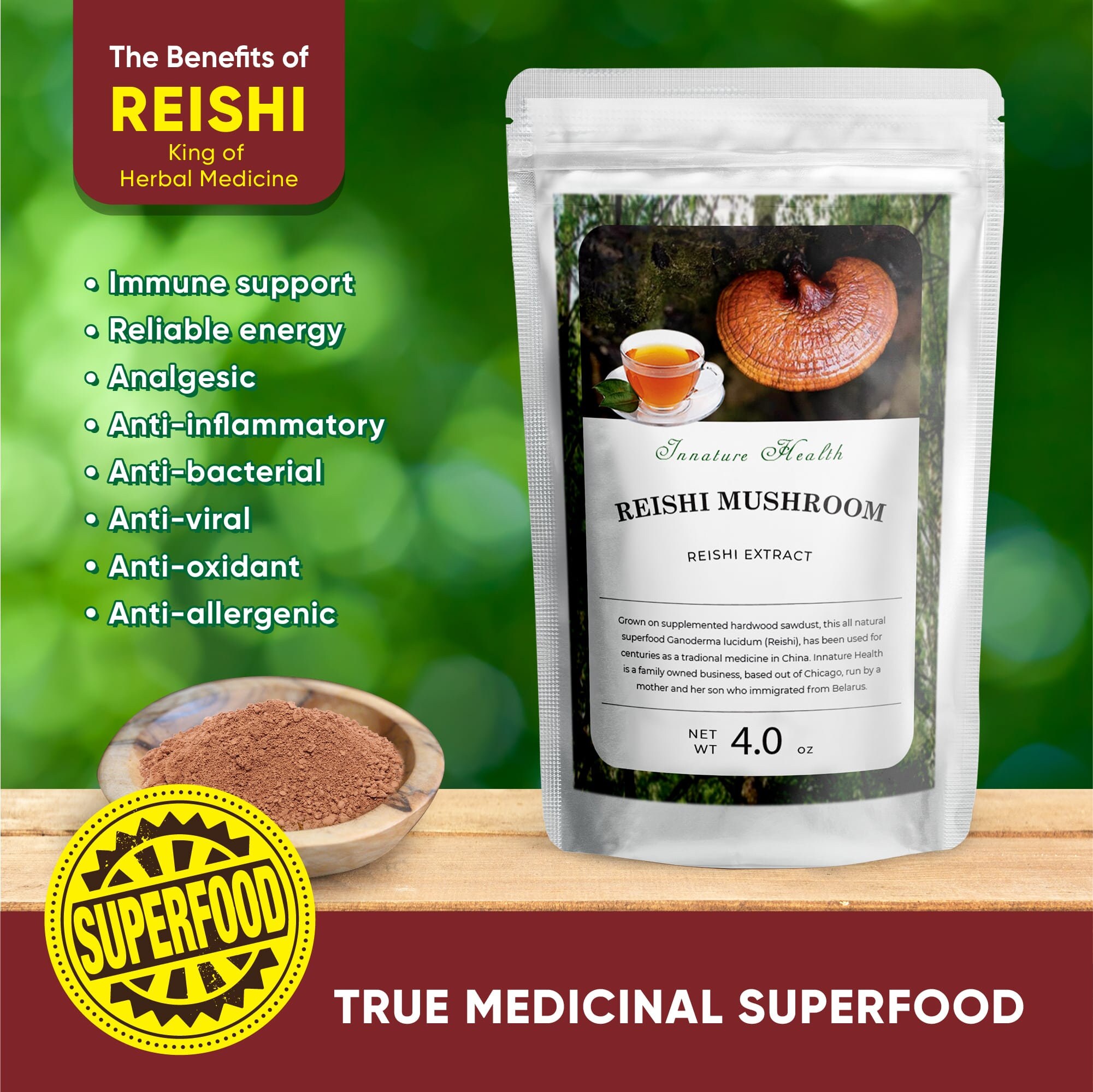 Organic Red Reishi Mushroom Powder 4 oz Immune & Sleep Etsy