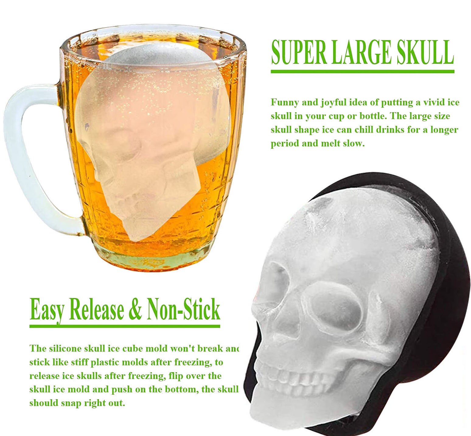 Extra Large 3D Skull Ice Cube Mold Silicone Ice Molds for Whiskey