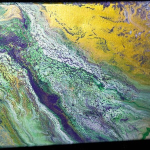 Gold, Green and Purple  Pour painting
