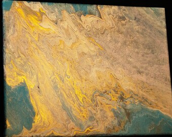 White Gold Silver Pour painting