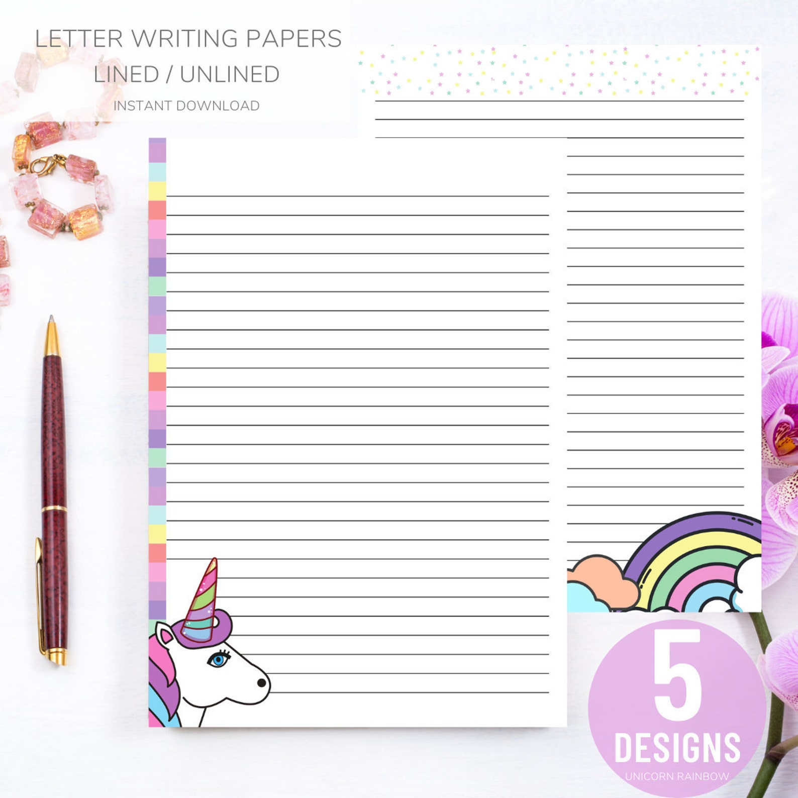 unicorn letter writing paper printable rainbow letter