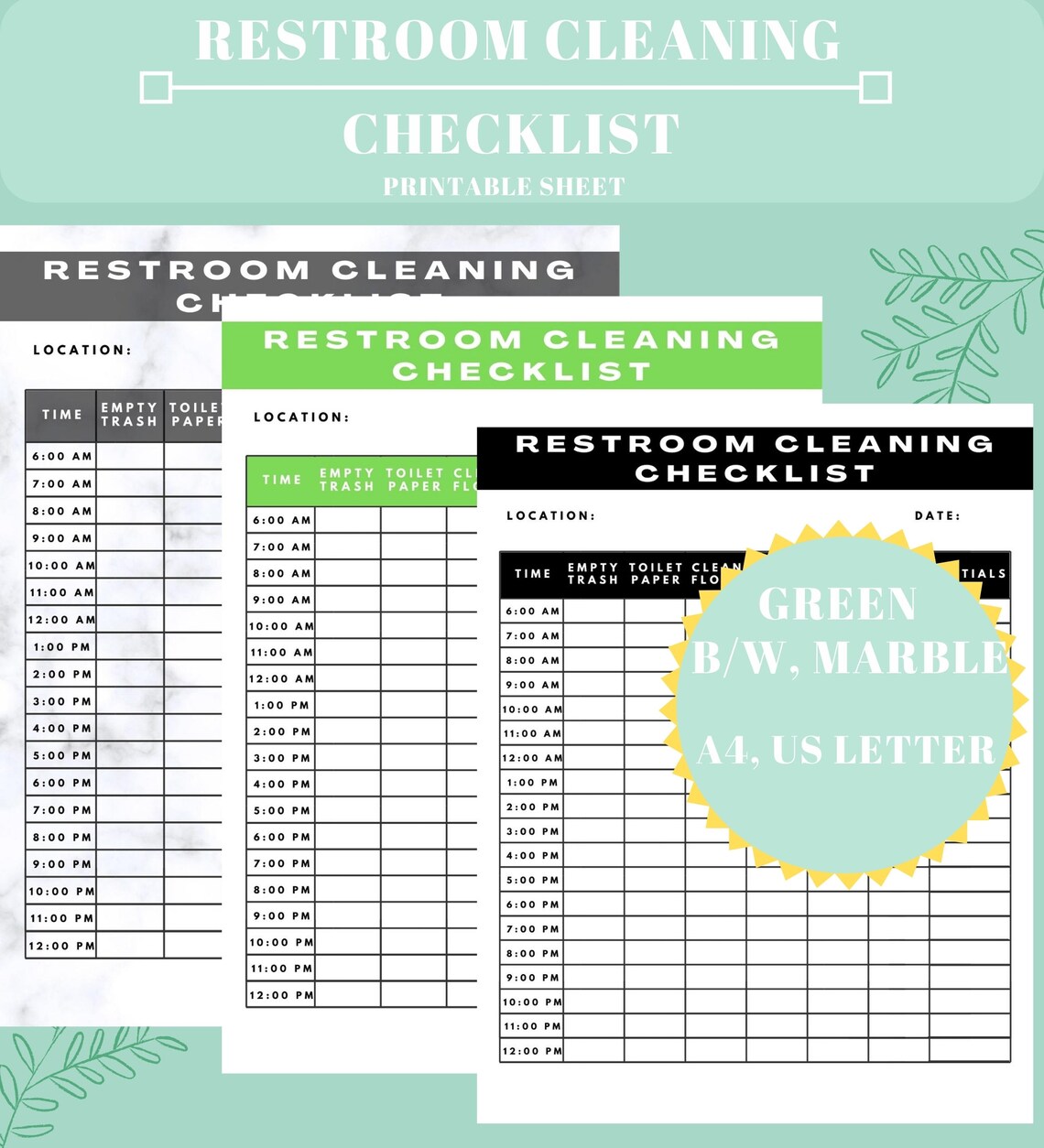 Restroom Cleaning ChecklistRestroom Cleaning LogWashroom Etsy