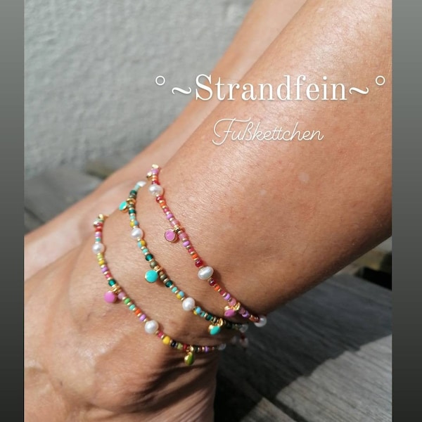 Anklet beads freshwater pearls gold colorful pink turquoise, ankle chain, foot jewelry, adjustable size