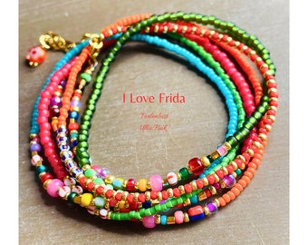 Cadena larga cuentas coloridas collar de perlas pulsera envolver turquesa rojo verde naranja estilo boho cadena hippie