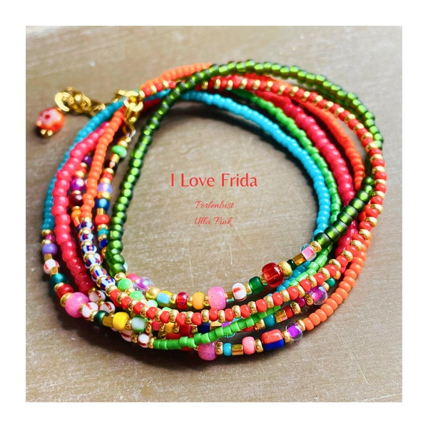 Lange Kette bunt Perlen Perlenkette Armband wickeln türkis rot grün orange Bohostyle Hippiekette