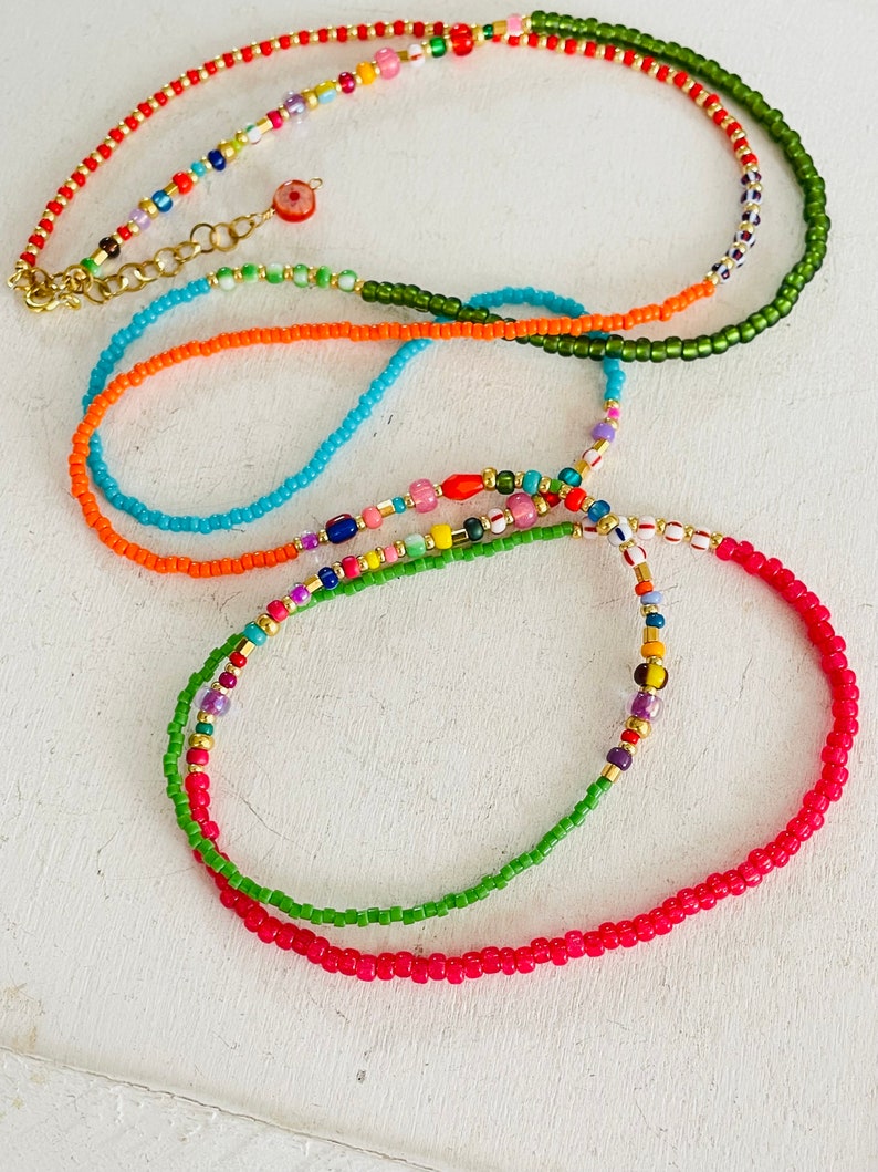 Lange ketting kleurrijke kralen parelketting armband wikkel turquoise rood groen oranje boho stijl hippieketting afbeelding 5