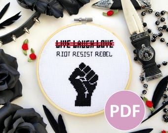 Riot, Resist, Rebel - PDF Pattern Cross Stitch, Embroidery, Wall Art
