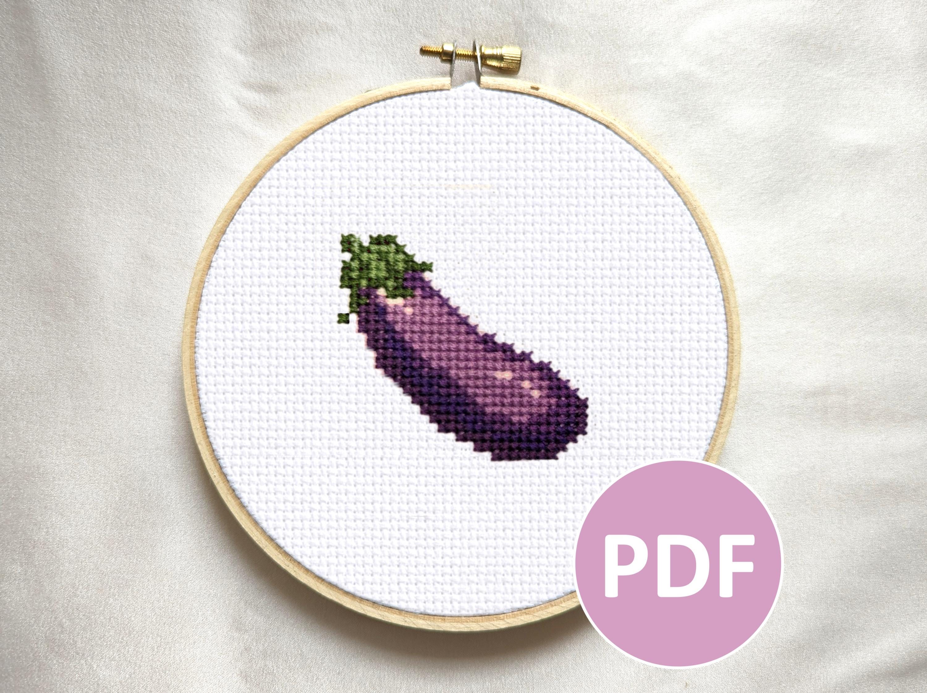 Emoji Eggplant - PDF Pattern Cross Stitch, Embroidery, Wall Art - Etsy