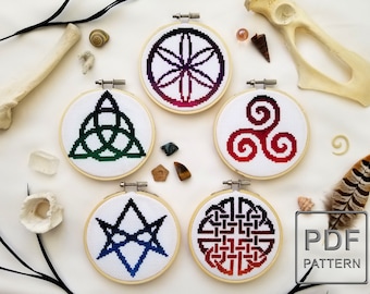 Die Symbole der Balance (5 Muster-Bundle) - PDF Muster Kreuzstich, Stickerei, Wand Kunst