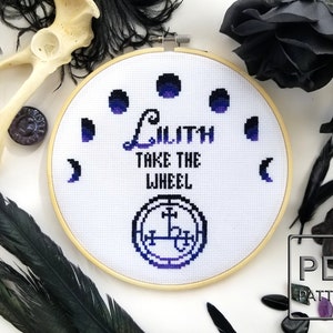 Lilith Take the Wheel - PDF-patroon Cross Stitch, borduurwerk, kunst aan de muur