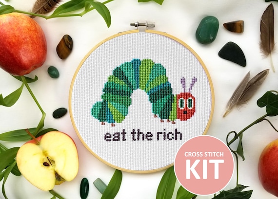 Eat the Rich Cross Stitch Kit - DIY Embroidery Kit for Adults, Funny Wall Art, Beginner Craft Kit