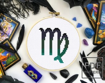 Virgo, 12 Signs of the Zodiac - PDF Pattern Cross Stitch, Embroidery, Wall Art