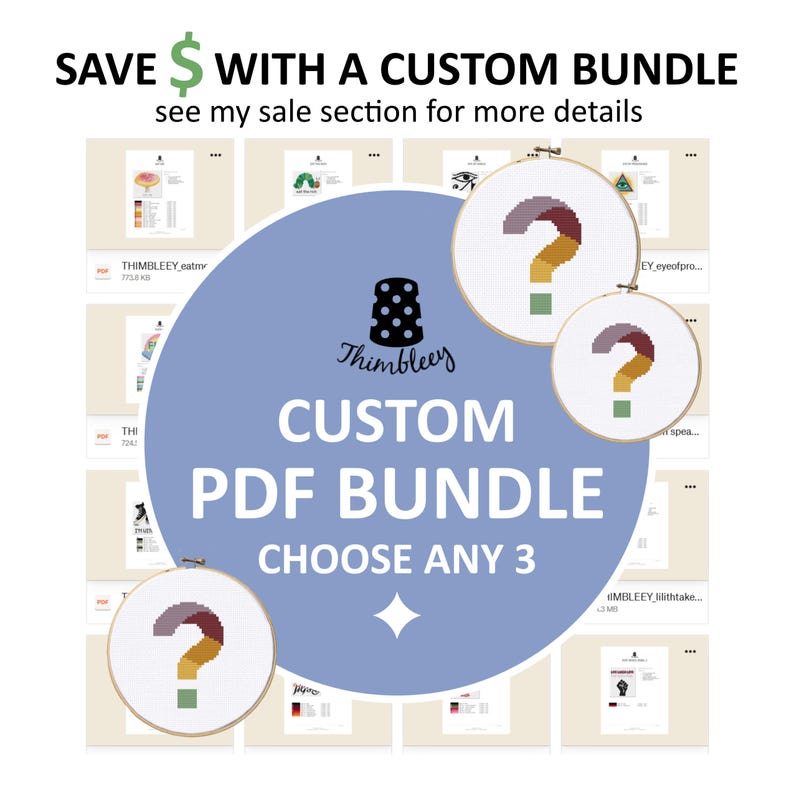 Save money with a custom bundle -- any three Thimbleey patterns can be bundled for savings!