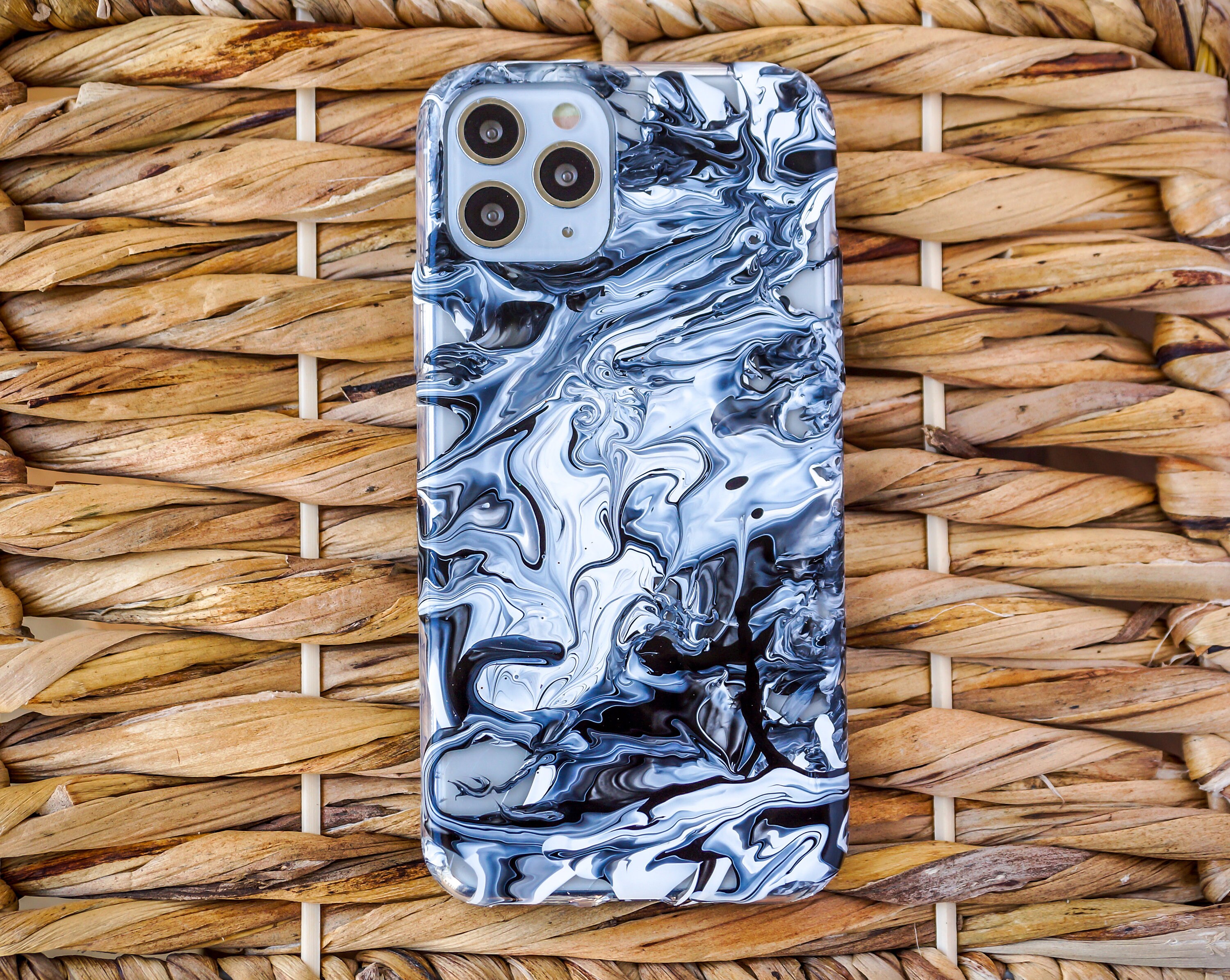 Black & White iPhone 11 Pro Case Handpainted iPhone Case Etsy