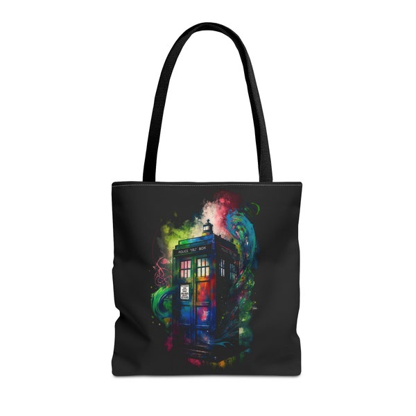 Graffiti TARDIS Police Box Tote Bag - Doctor Who Inspired Urban Art Carryall