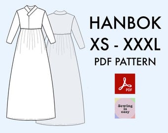 Patrón PDF de Hanbok para tallas XS-3XL