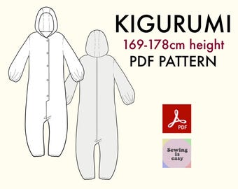 Pattern to print in A4 L 169-178 cm heigh! Basic kigurumi proffesional sewing Cosplay halloween costume party pajama WITHOUT INSTRUCTION