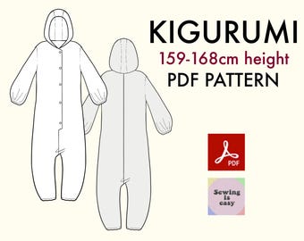 Pattern to print in A4 M 159-168cm heigh! Basic kigurumi proffesional sewing Cosplay halloween costume party pajama WITHOUT INSTRUCTION