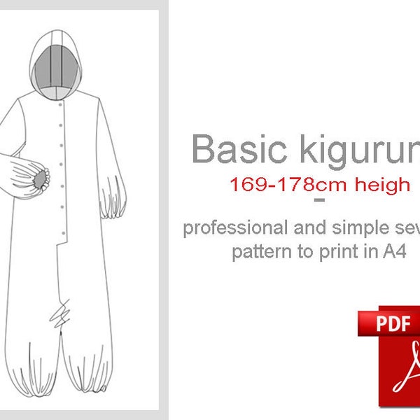 Pattern to print in A4 L 169-178 cm heigh! Basic kigurumi proffesional sewing Cosplay halloween costume party pajama WITHOUT INSTRUCTION