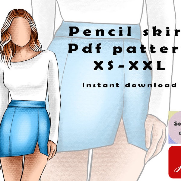 Pattern to print, simple pencil skirt xs-xxl