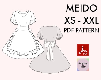 Meido dress - PDF sewing pattern, WITHOUT INSTRUCTION, cosplay, cute, kawaii, halloween, costume, maid, sexy