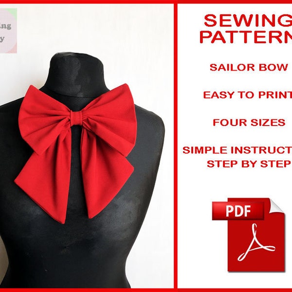 Sailor bow pattern pdf, super suitable for cosplays, cute handmade sewing