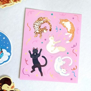 Party Cats Glossy Sticker Sheet | Cat Sticker Sheet | Animal Vinyl Sticker Sheet