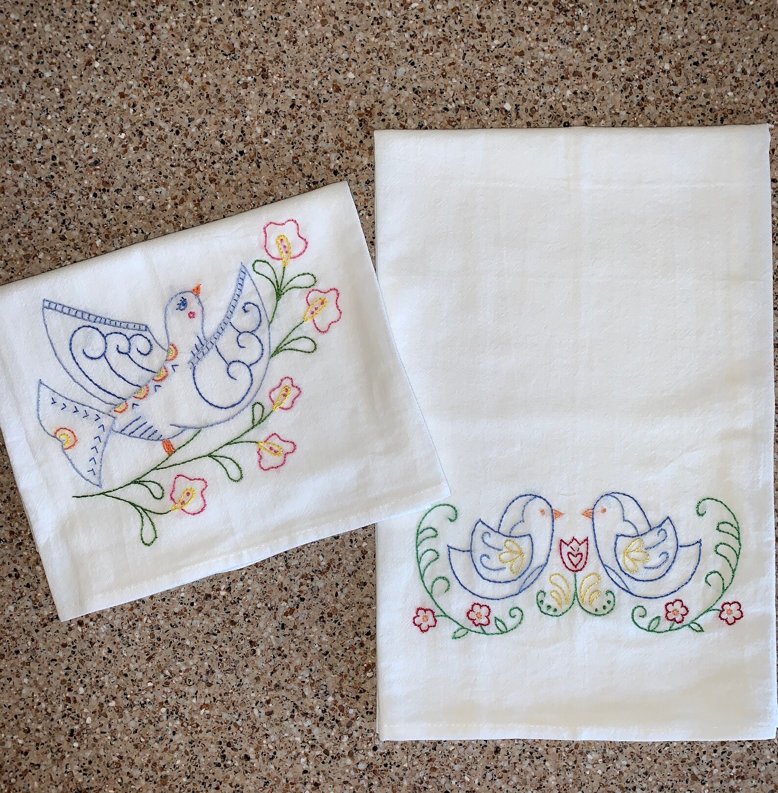 Set of Two Hand Embroidered Dish Towels Birds of a Feather Etsy