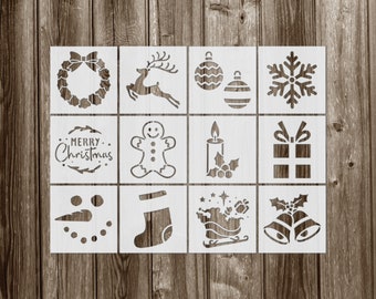 Christmas Stencil Set, Reusable Mylar Stencils for Painting